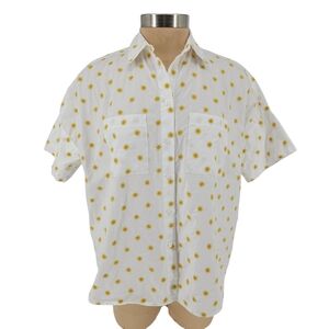 Madewell Courier Shirt White Sun Embroidered Short Sleeve Button Collared Top XS